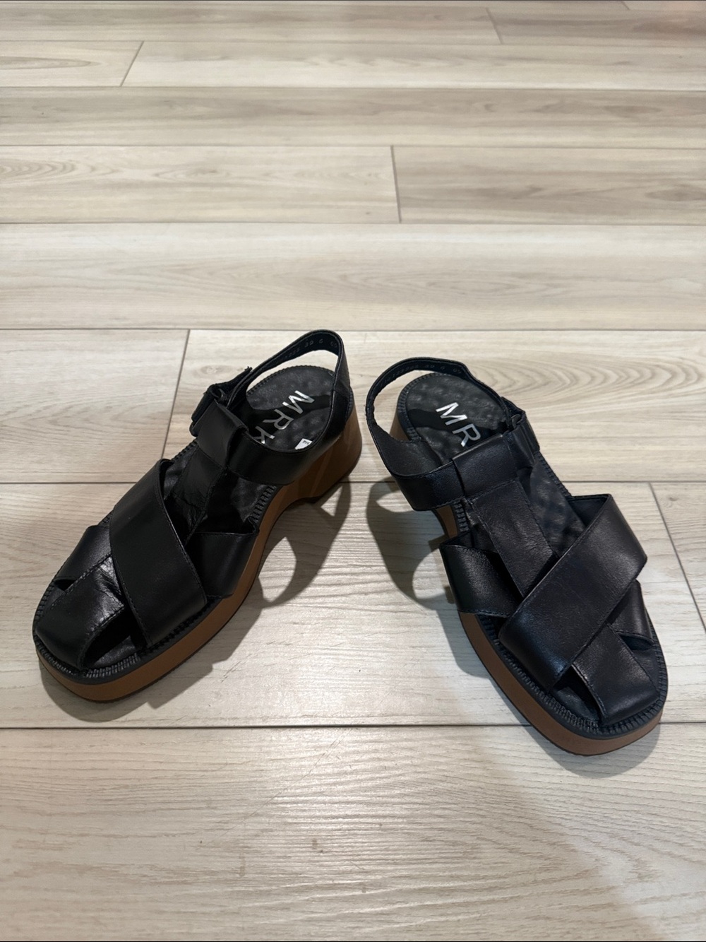 Black Leather Cross-Strap Platform Sandals